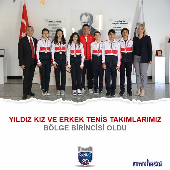 SANKO Okulları Yıldız Kız Tenis Takımı ve Yıldız Erkek Tenis Takımı, Gençlik ve Spor Bakanlığı tarafından düzenlenen Kort Tenisi Bölge Yarışmasında bölge birincisi oldu..